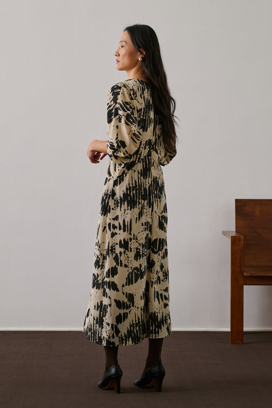Robe Francine - Jaune Pâle/Noir - Soie - Femme