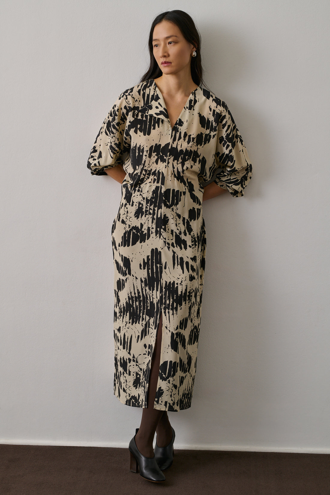 Robe Francine - Jaune Pâle/Noir - Soie - Femme