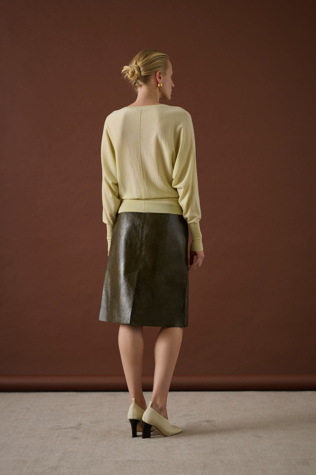 Jupe Liv - Vert Olive - Cuir - Femme